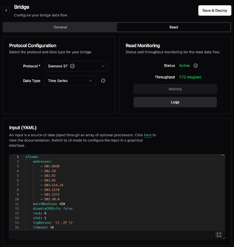 Users can now configure & monitor the generated bridge also through our UI - so that power users and first-time users can both work with the architecture and nobody needs to do a compromise. Exactly what we promised in our article “Why Most Manufacturing Software Sucks — and What We Do Differently at UMH”