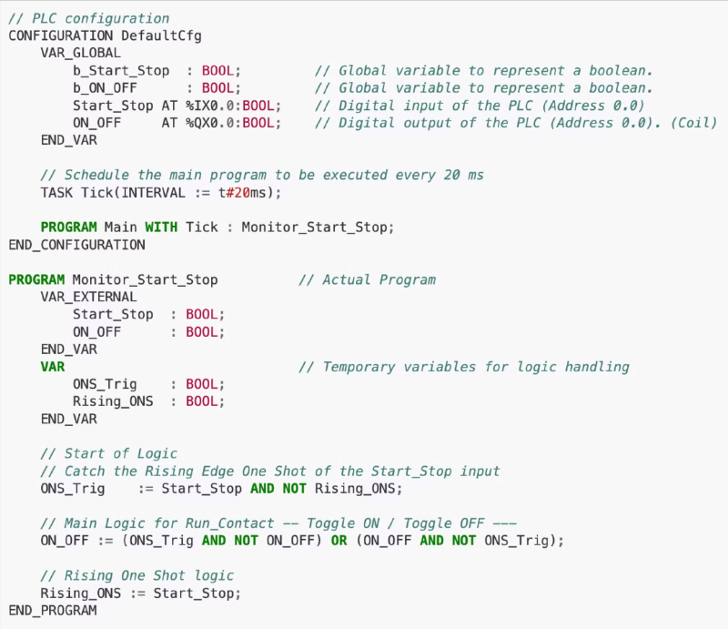 Example of structured text. You can clearly see a big loop that is executed in fixed time intervals. Source: Wikipedia