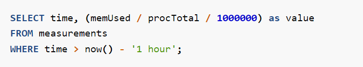Example: SQL code to get the average memory usage for the last hour